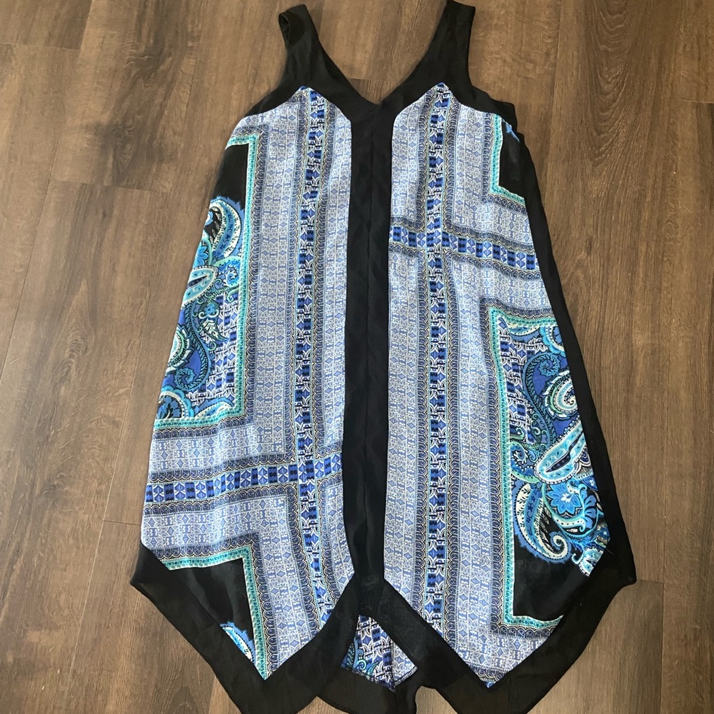 AB Studio Blue Paisley Boho Midi Dress Small Lined